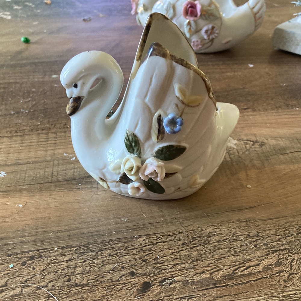 Charming Ceramic Swan with Floral Details